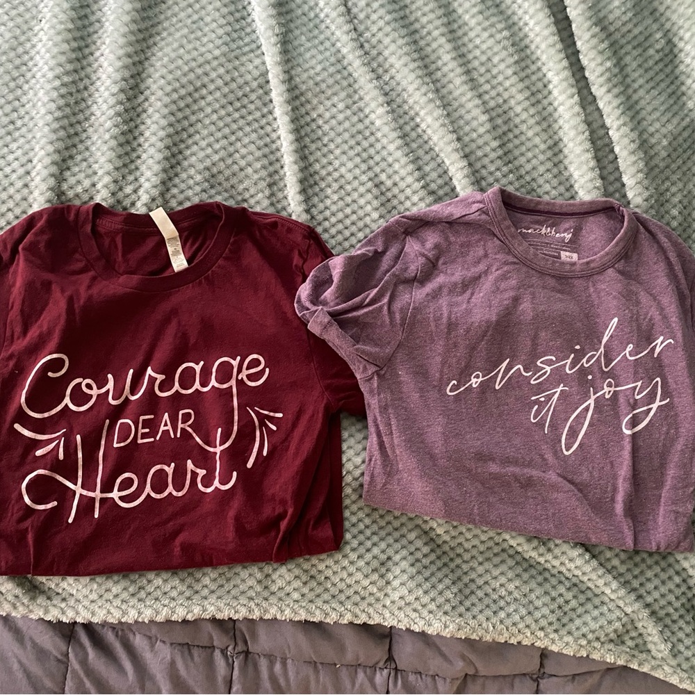 Scripture/CS Lewis quote hand-lettered tshirts SET size S+XS
